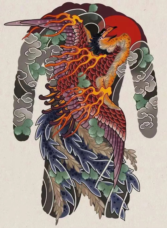 适合女生纹的大满背通体手稿,日式通体满背龙手稿