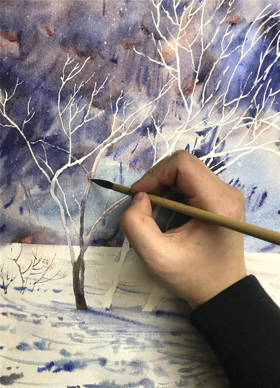 100幅风景写生水粉画教程,如何画雪景图水彩画教程