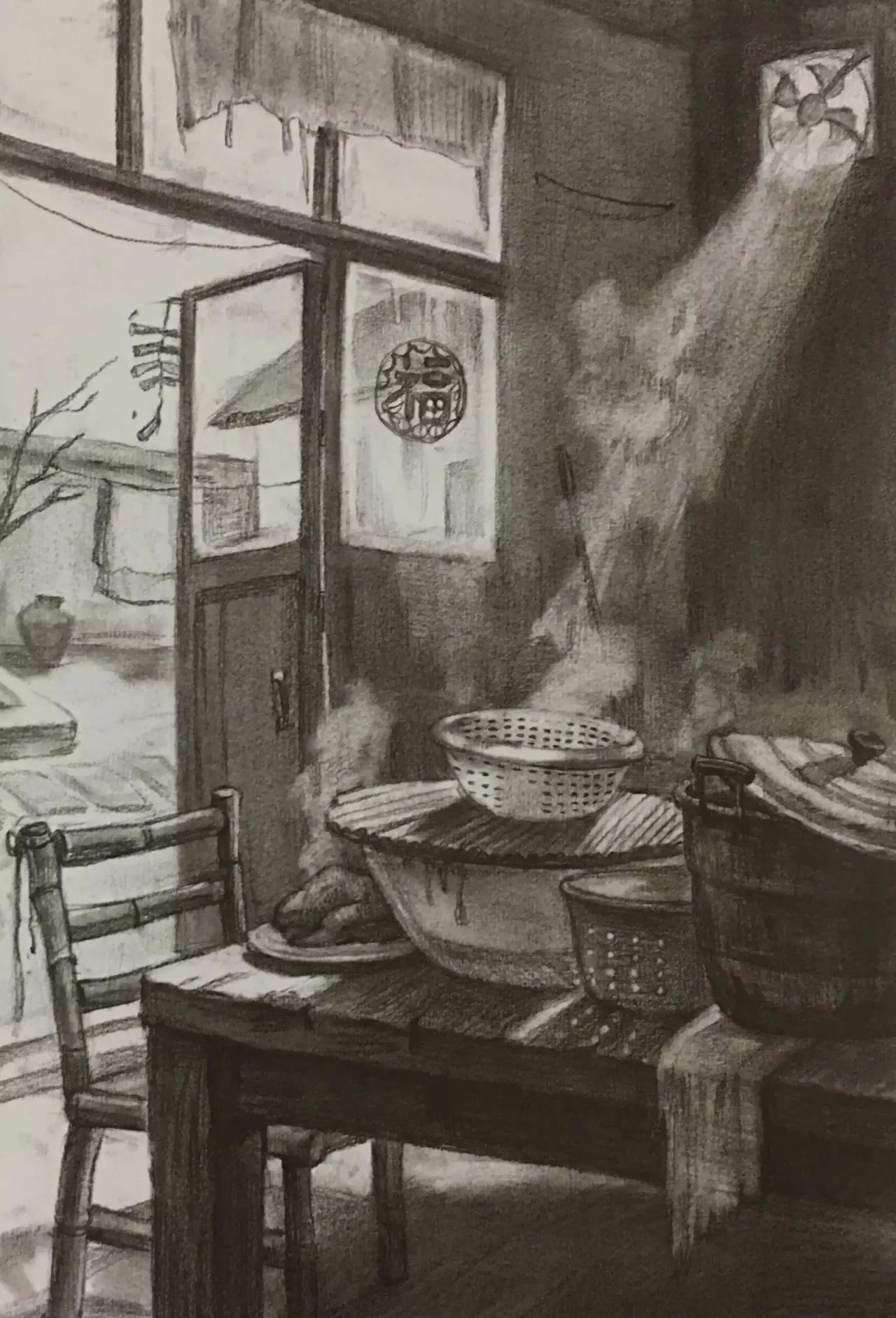 清华校考场景素描高分卷,清华素描场景高分卷技法