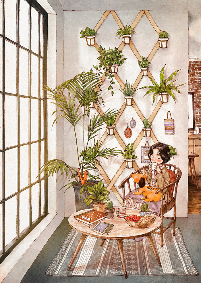 韩国插画师森林女孩日记图文,水彩插画森林女孩日记