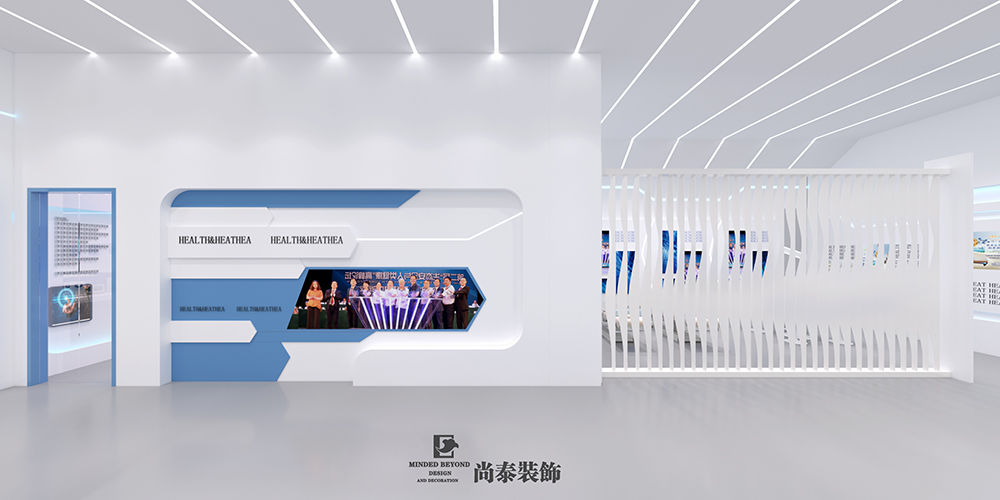 650㎡医疗展厅设计，不是所有的“蓝+白”都能玩得这么大气的