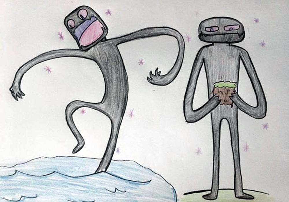 13张出自小学生之手,惊为天人的mc像素画!连数学书都不放过