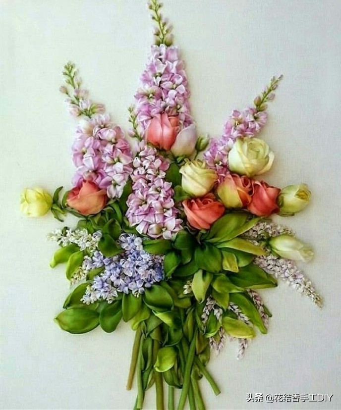 丝带绣手工刺绣,刺绣针法全针绣