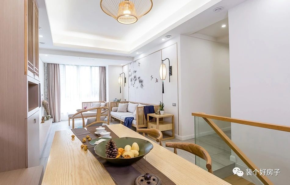 禅意新中式极简茶室风格,原木色书房客厅茶室一体化效果图