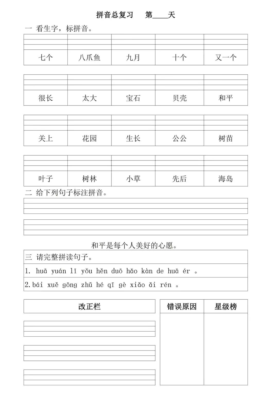 部编版一年级上册拼音专项复习,一年级上册拼音重点难点归纳总结