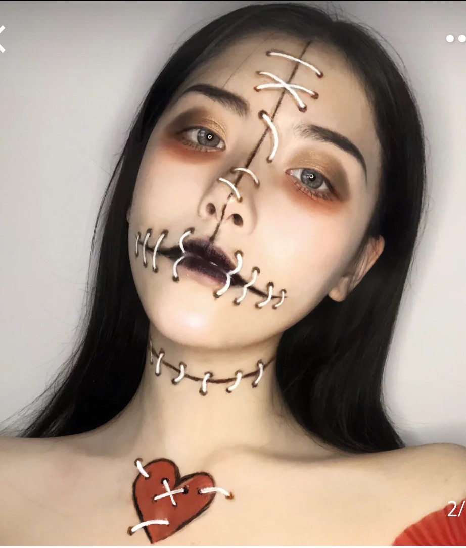 美妆教程万圣节小恶魔妆容,美妆博主万圣节妆容眼影推荐