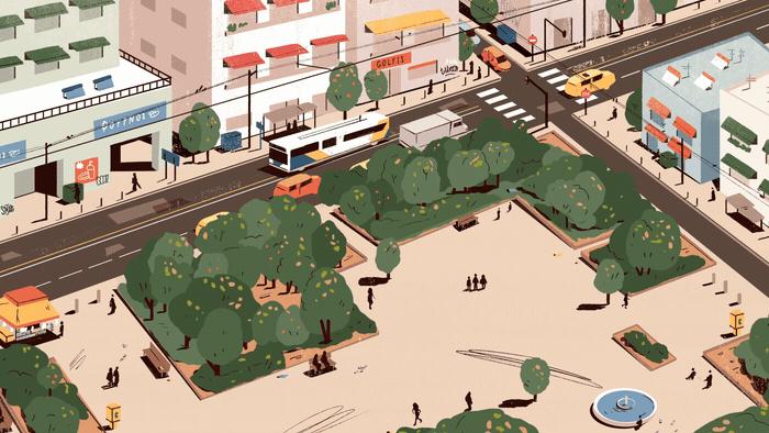 插画生活小场景,插画城市主题简单