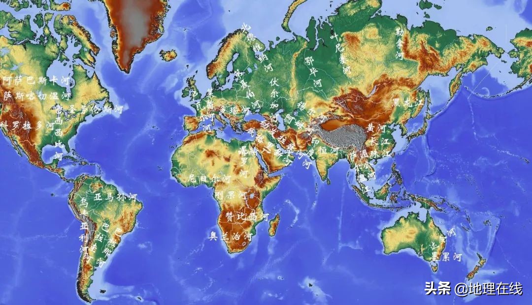 世界河流地图超清晰大图,世界最长的十条河流地图