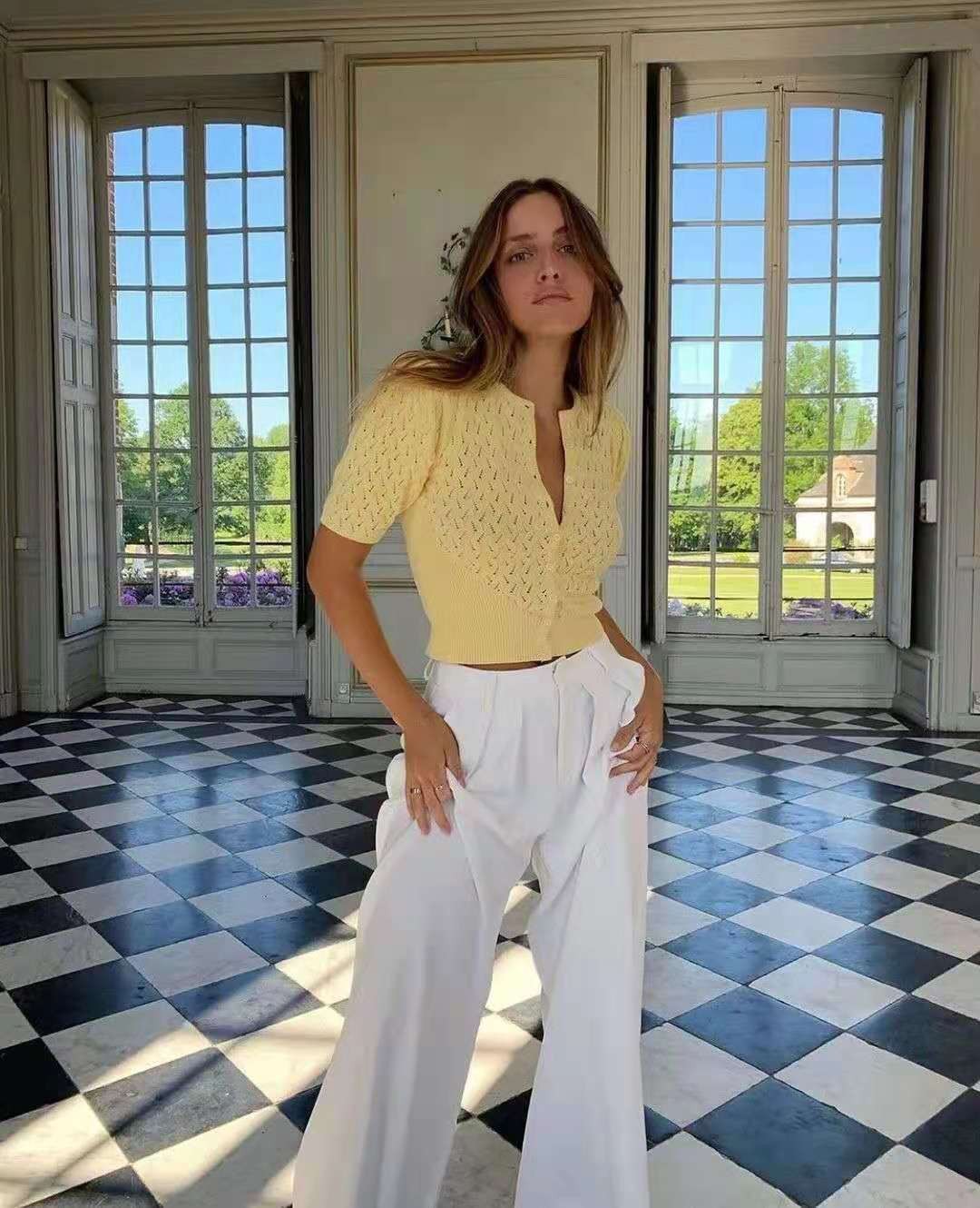 短袖显瘦针织衫,时尚洋气的高品质针织衫短袖