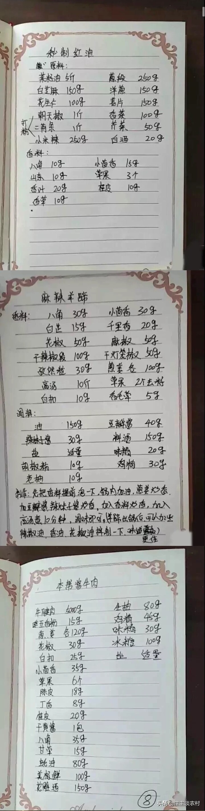 厨师手写配方大全集,商用厨师配方教程