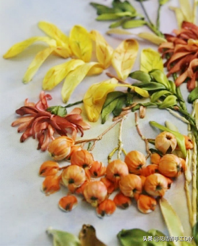 丝带绣手工刺绣,刺绣针法全针绣