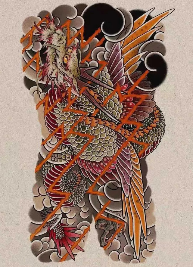 适合女生纹的大满背通体手稿,日式通体满背龙手稿