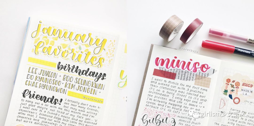 少女色系手帐素材,少女风格简单手帐教程用贴纸