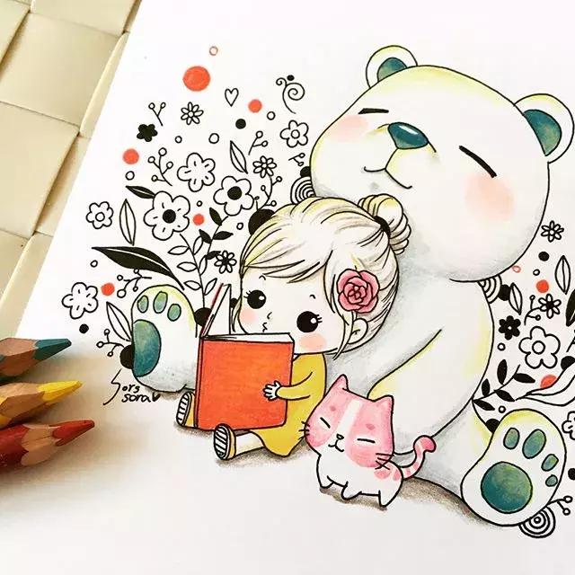 彩铅画古风人物简笔画,彩铅荷花简笔画几分钟就能学会