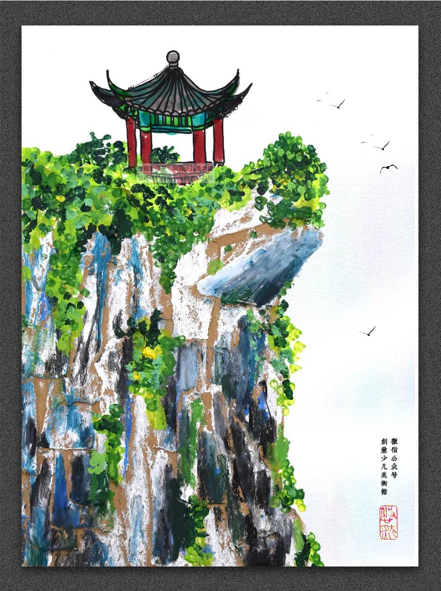 儿童水墨风景画入门简易范画,一起画多彩的儿童山水风景画