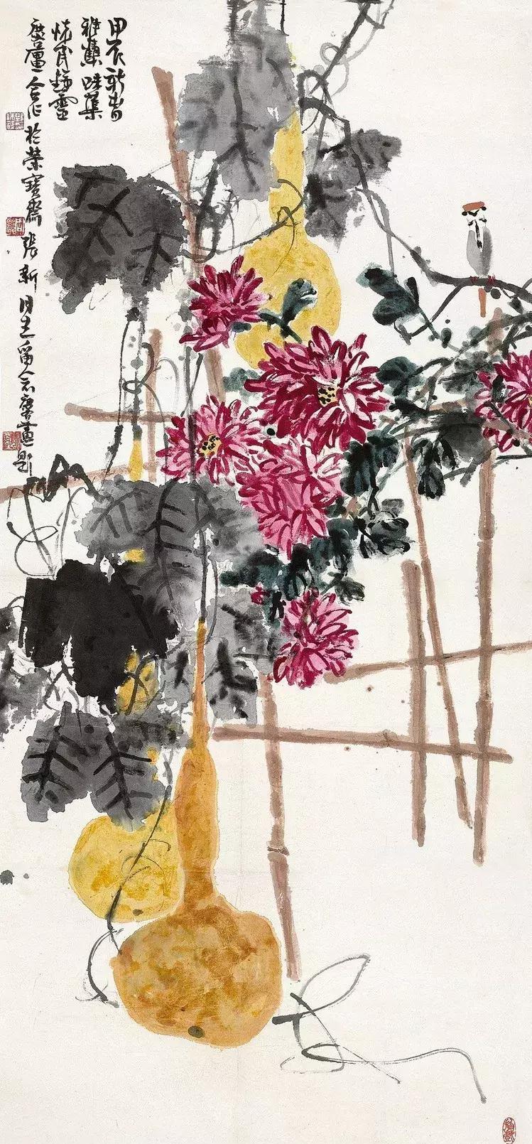 艺术上大胆实践,勇于创新,主张花鸟和山水相结合.