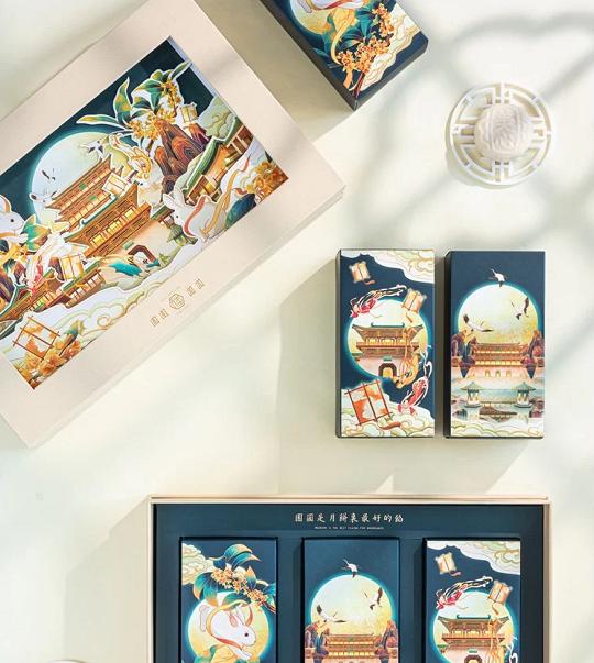 中秋创意礼盒包装空盒子,中秋月饼礼盒通版牛皮纸包装案例