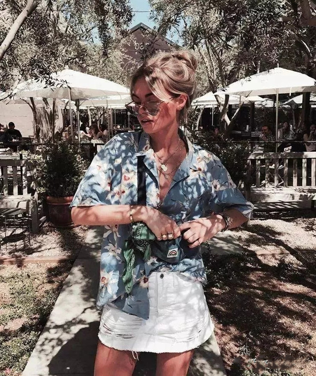 夏威夷蓝色火焰衬衫,夏威夷风衬衫搭配