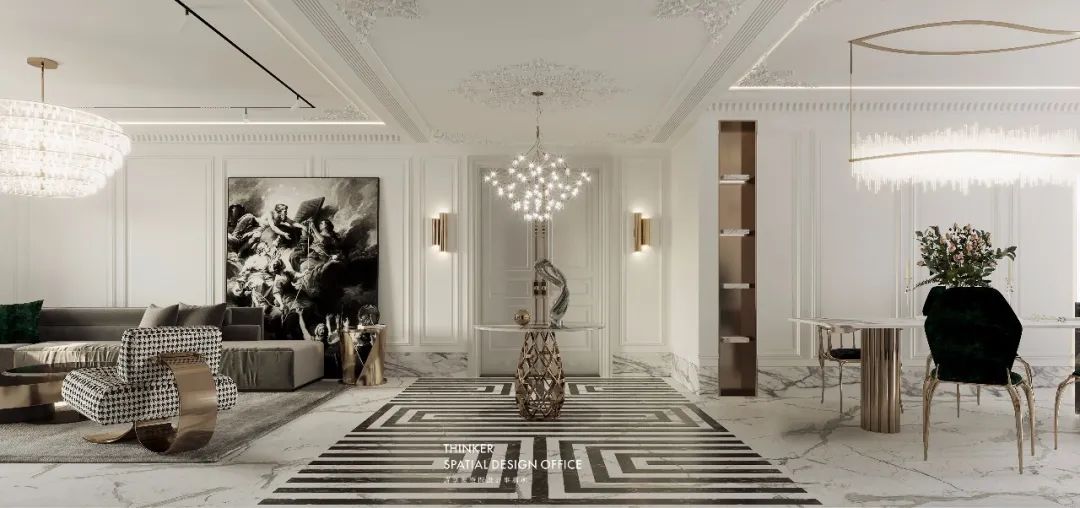 法式复古pu线条效果图,pu线条搭配什么灯