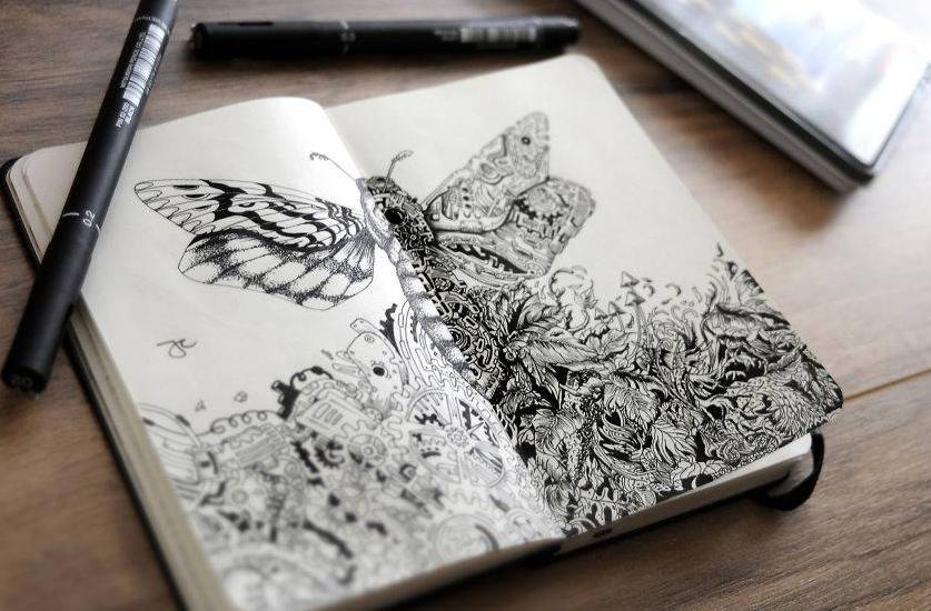 针管笔画向日葵,针管笔画100幅欣赏