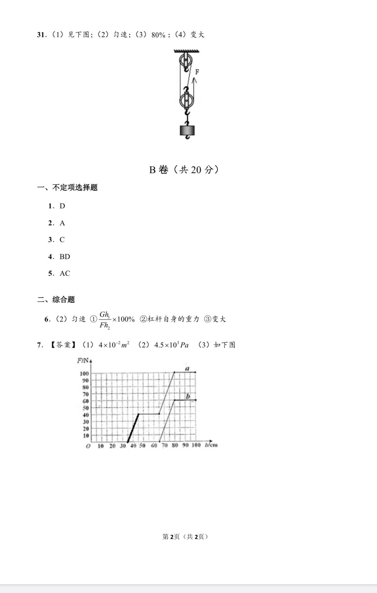 初二物理试卷答案及解析,初二物理期末经典题型复习卷子