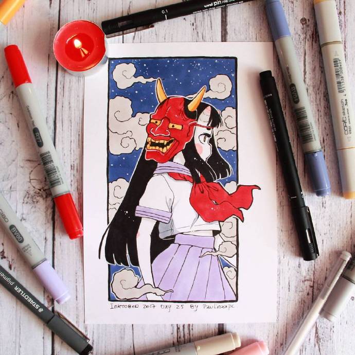 马克笔插画我是小妖怪,马克笔手绘插画清新