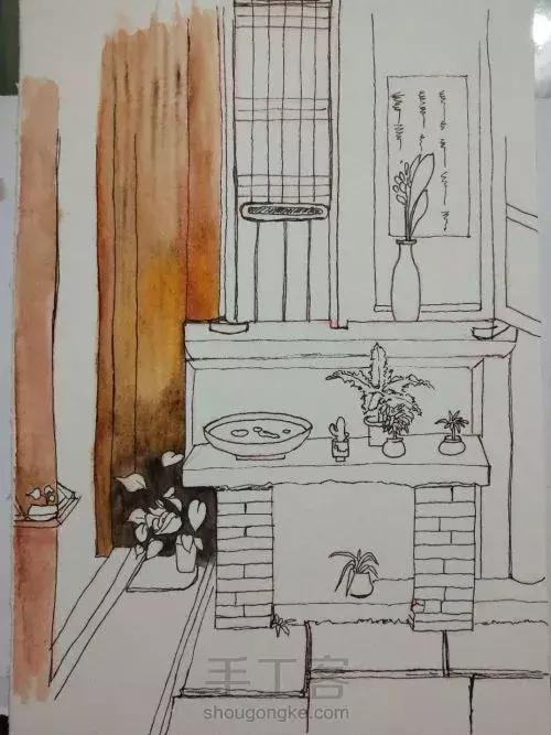 水彩画古风山脚下的小屋超简单,水彩画手绘清新又宁静的田园生活