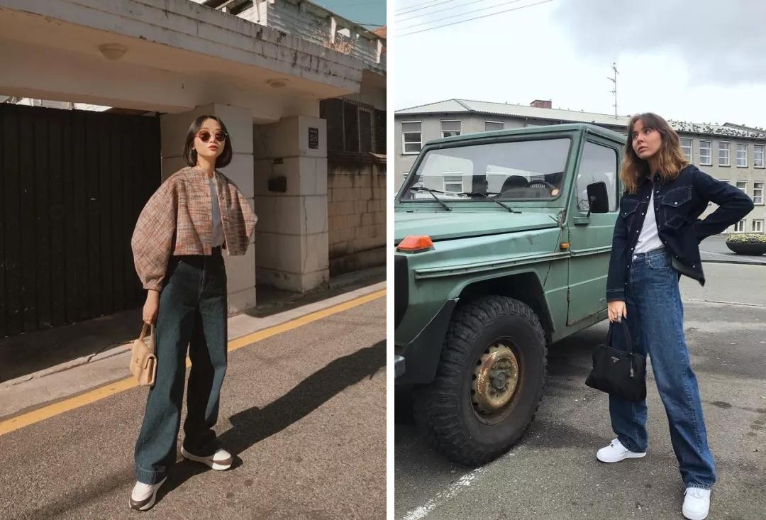 秋冬长款牛仔阔腿裤搭什么鞋好看,显瘦穿搭今年非常火的阔腿裤