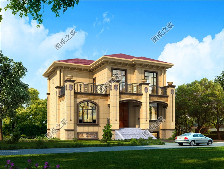 农村二层房屋设计图简单漂亮,白墙蓝瓦二层民宅效果图