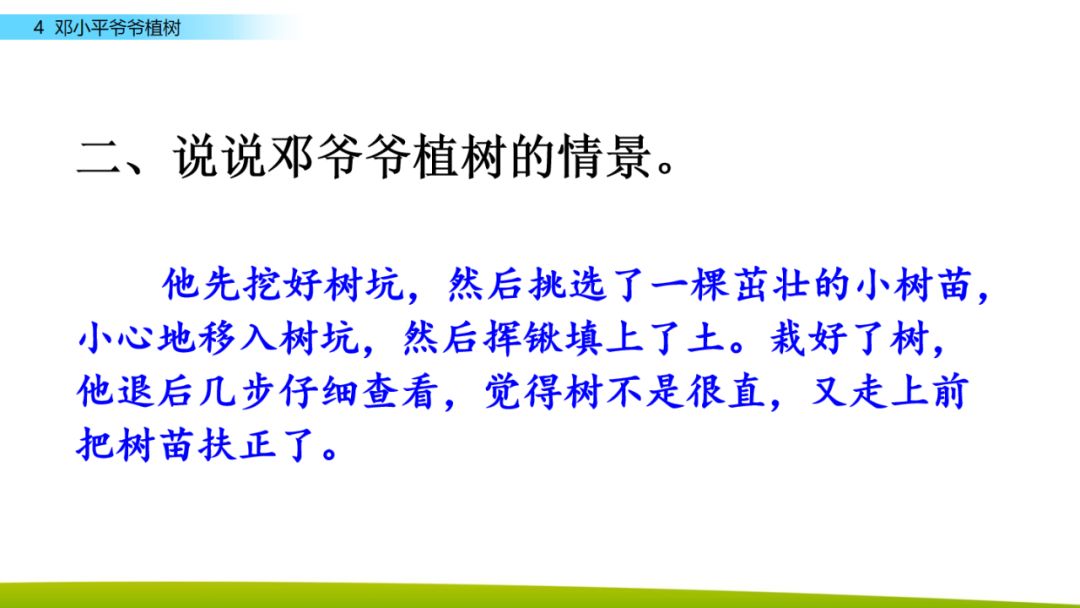 部编版二年级下册语文第4课《*小平邓**爷爷植树》知识点+图文讲解