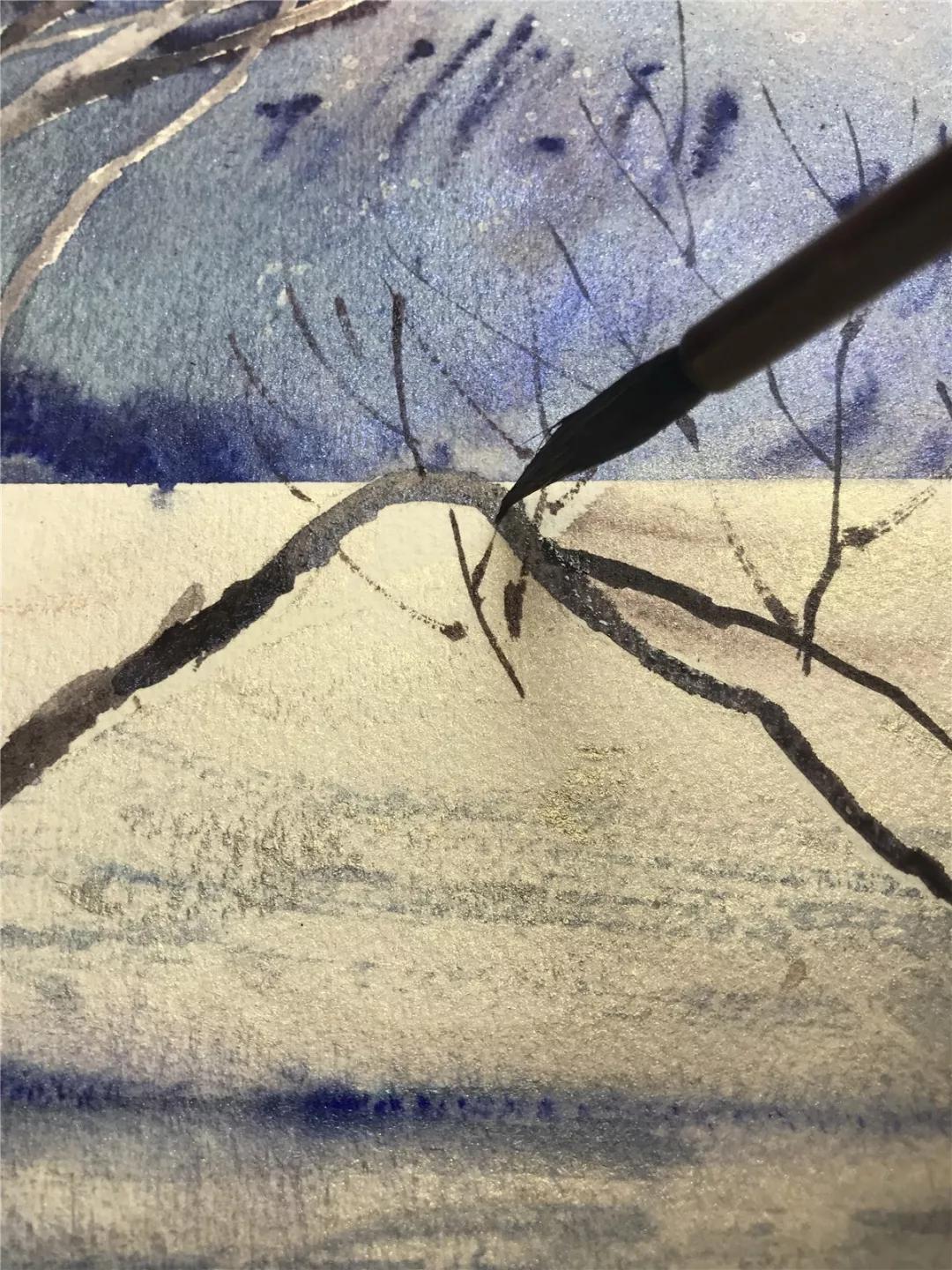 100幅风景写生水粉画教程,如何画雪景图水彩画教程