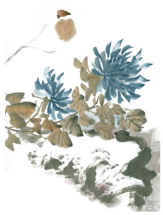 国画深秋篱菊风景写意,写意蓝菊花怎么画步骤图