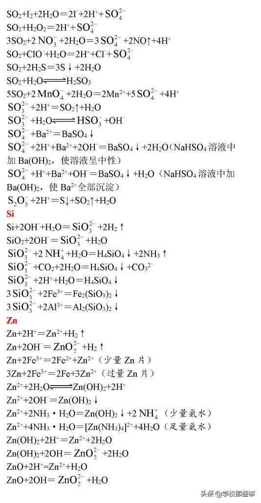 高中要求掌握的化学方程式,高中离子化学方程式大全