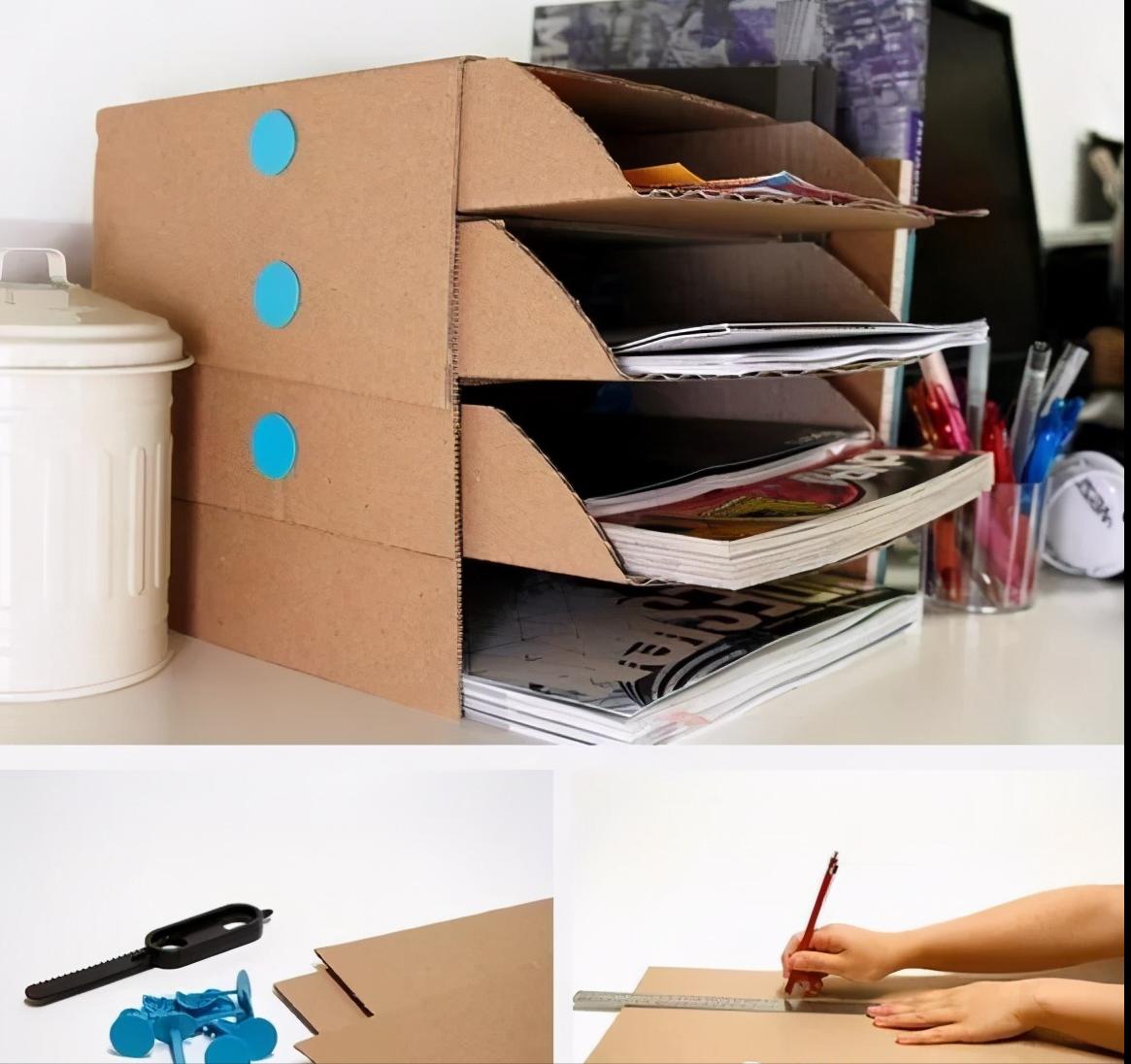 废旧纸板制作收纳盒教程,纸板自制墙壁收纳盒