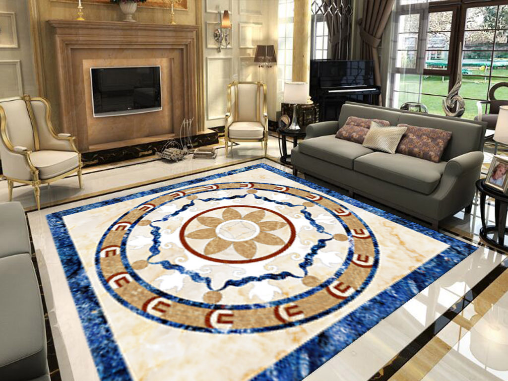 瓷砖拼砌效果图,新中式瓷砖水刀拼花效果图