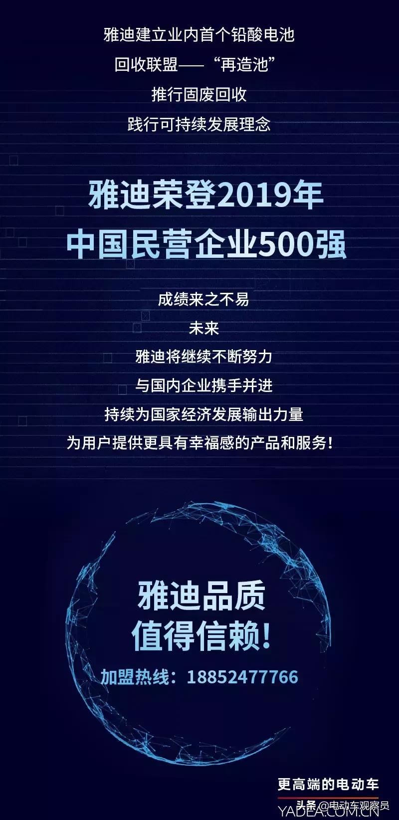 雅迪电动车之中国民营企业500强,雅迪电动车世界500强排行榜