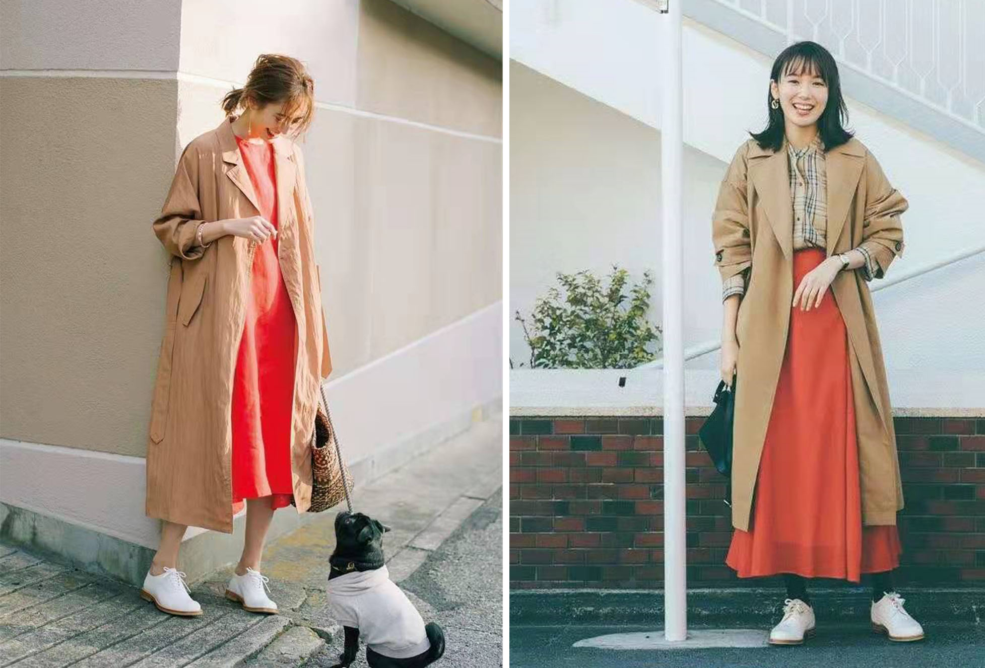 今春又火了一种气质穿搭，叫风衣+裙子，经典时髦还时尚