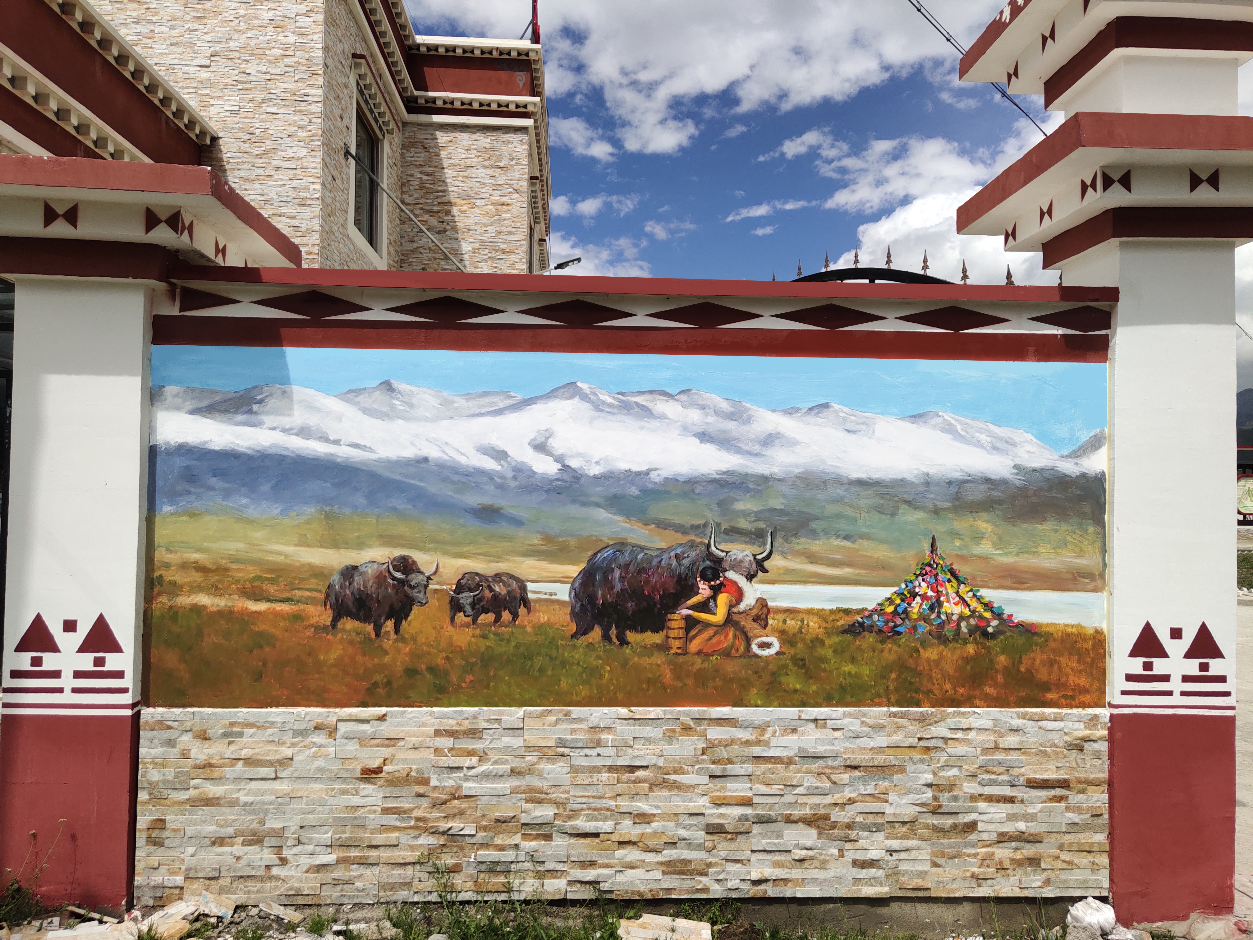 扇形传统文化手绘墙,打卡巨幅手绘文化墙