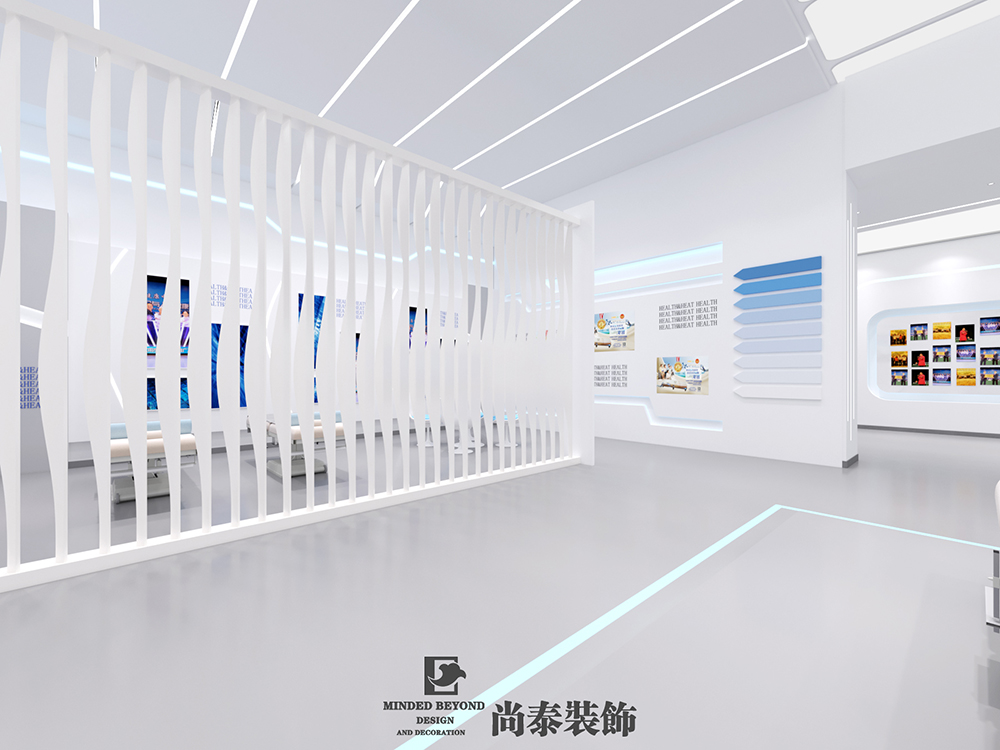 650㎡医疗展厅设计，不是所有的“蓝+白”都能玩得这么大气的