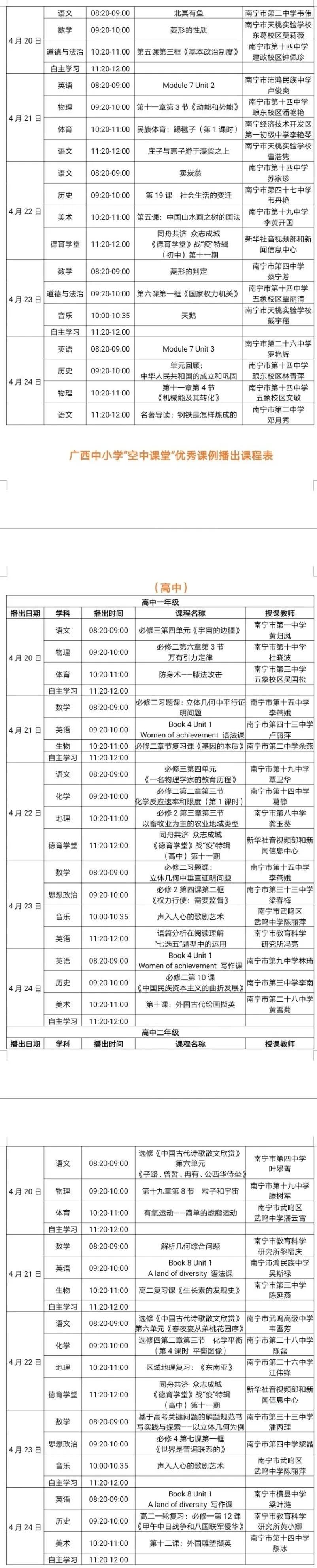 4月26日的广西中小学空中课堂,收藏广西中小学空中课堂课表出炉