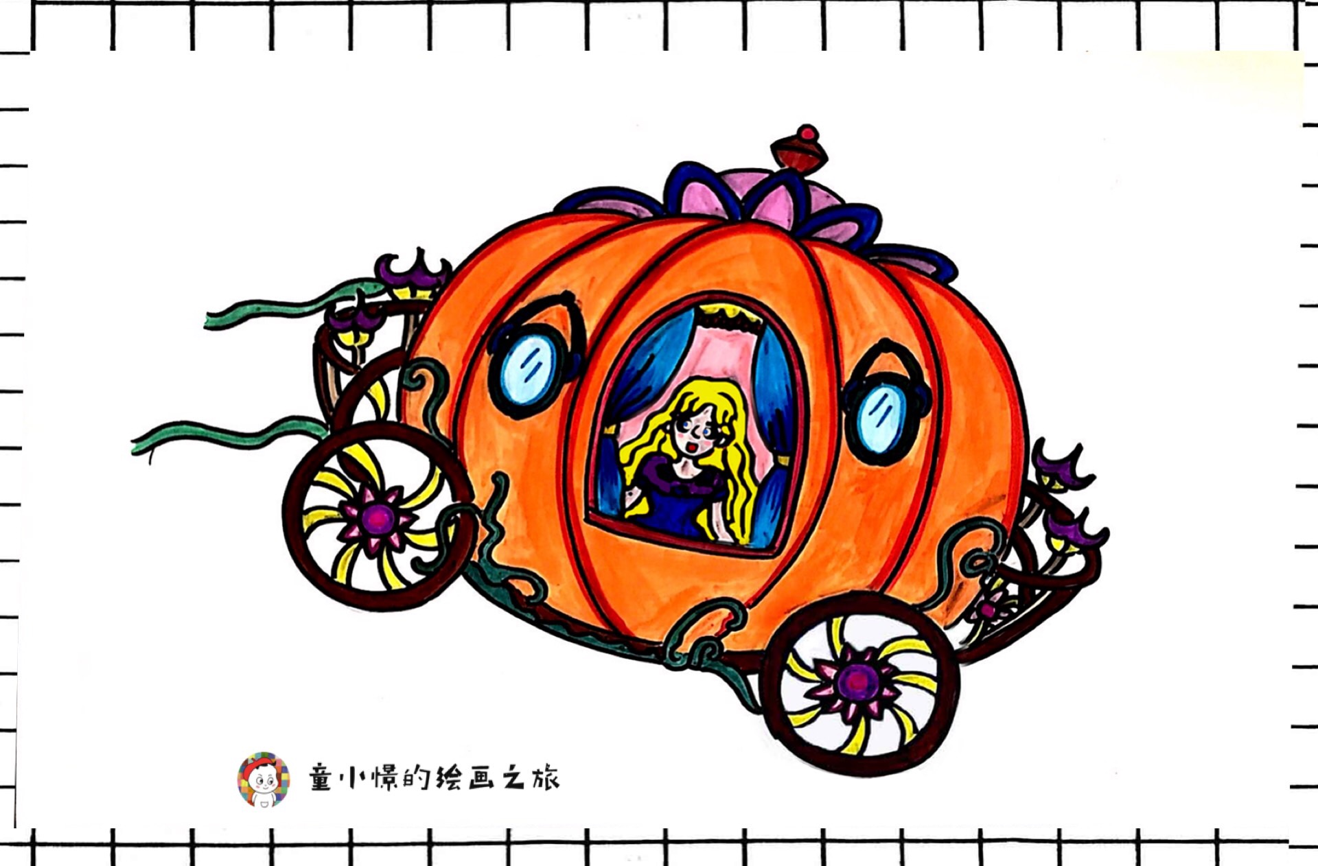 画南瓜马车简笔画,南瓜马车绘画