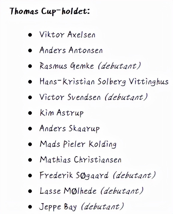 丹麦汤尤杯阵容｜10名丹麦新秀入选