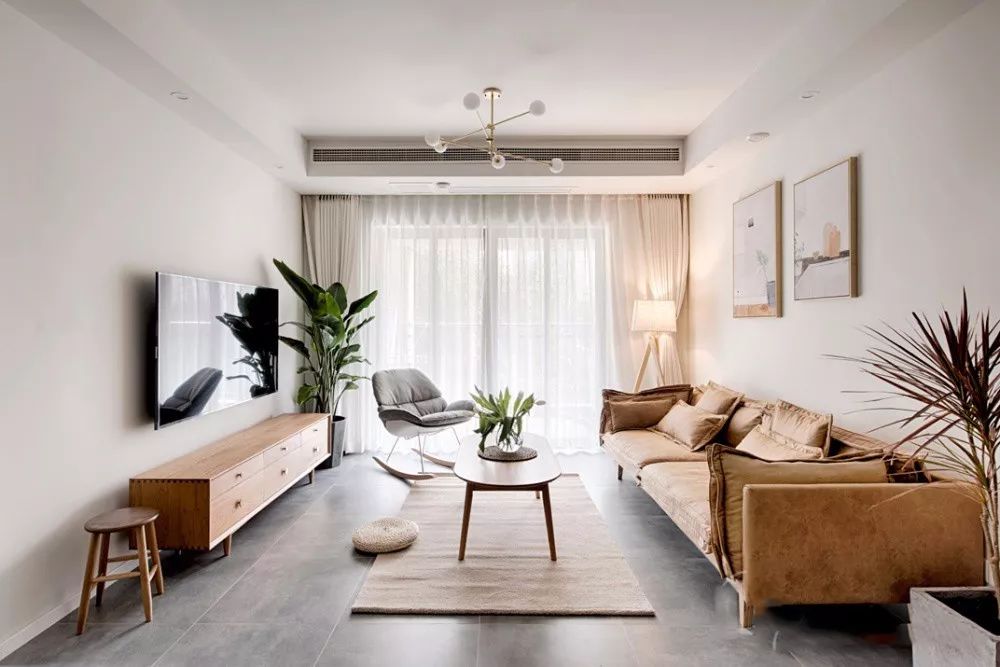 客厅地砖颜色怎么选现代简约款,冠珠摩卡灰地砖客厅效果图