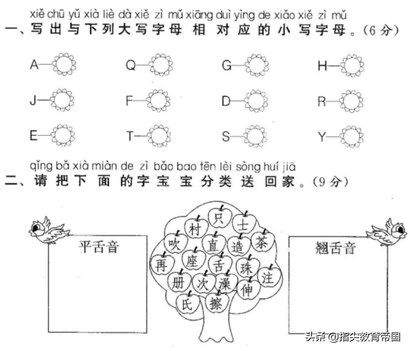 一年级期末语文考试，能考的拼音、汉字，笔顺结构、词语等全在这
