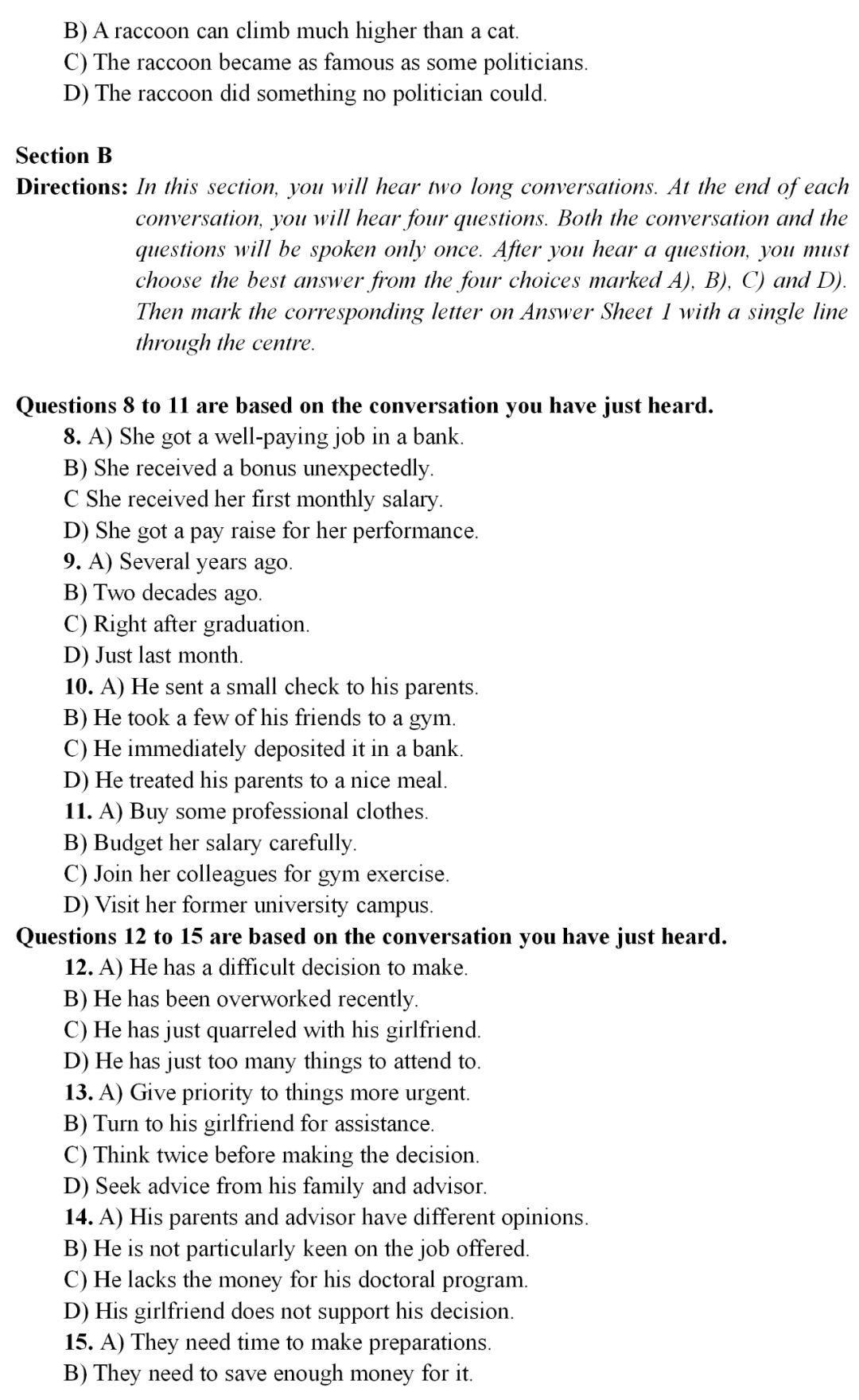 2019年十二月英语四级真题及答案,2019年12月英语四级真题官方答案