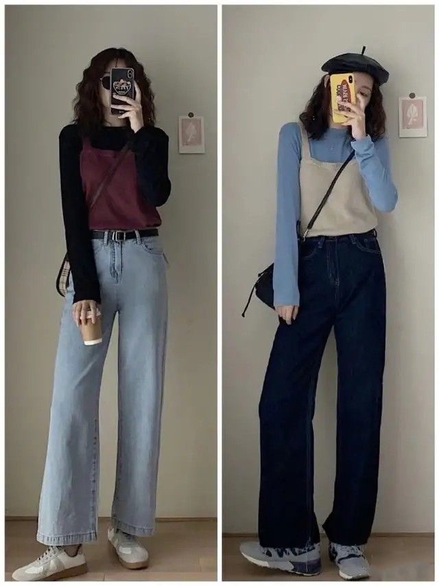 潮酷直筒牛仔裤怎么搭配,秋冬季节破洞牛仔裤怎么搭配