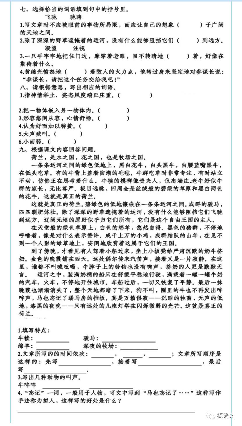 五下语文第19课牧场之国预习笔记,部编版五年级语文下册19牧场之国