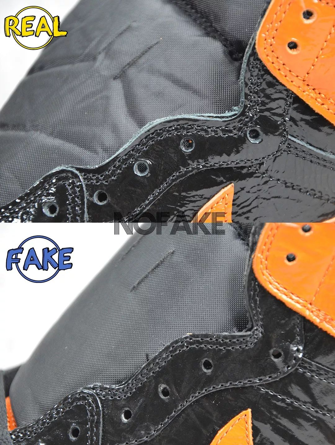airjordan1猪油扣碎真假对比,airjordan1黑橙扣碎鉴定