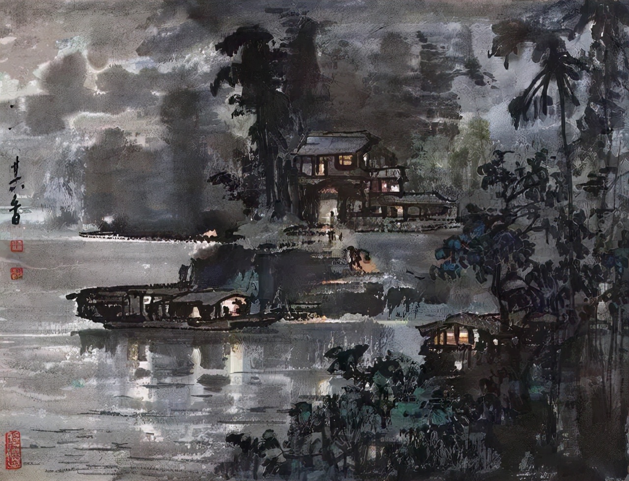 水墨画夜景欣赏,画夜景最好的中国画