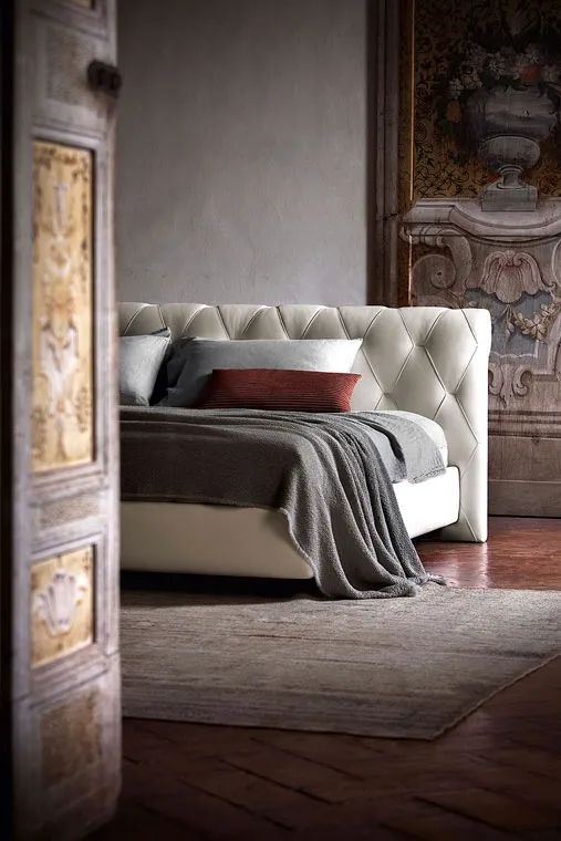 卧室床柜一体效果图,现代简约卧室家具全套